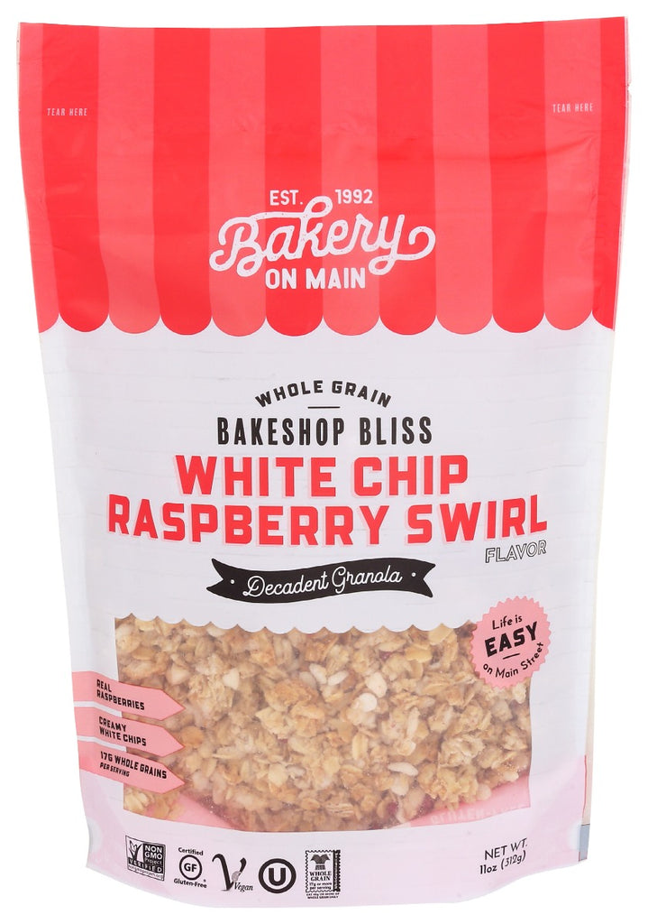 BAKERY ON MAIN: White Chip Raspberry Swirl Granola, 11 oz