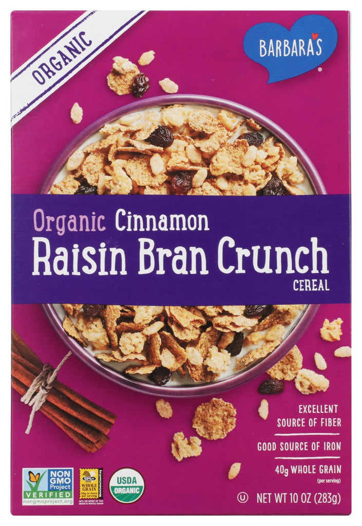 BARBARAS: Organic Crunchy Cinnamon Raisin Bran Cereal, 10 oz