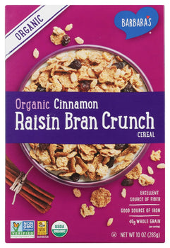 BARBARAS: Organic Crunchy Cinnamon Raisin Bran Cereal, 10 oz