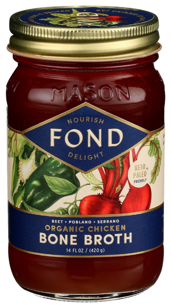 FOND BONE BROTH: Chicken Bone Broth Beet Poblano, 14 oz