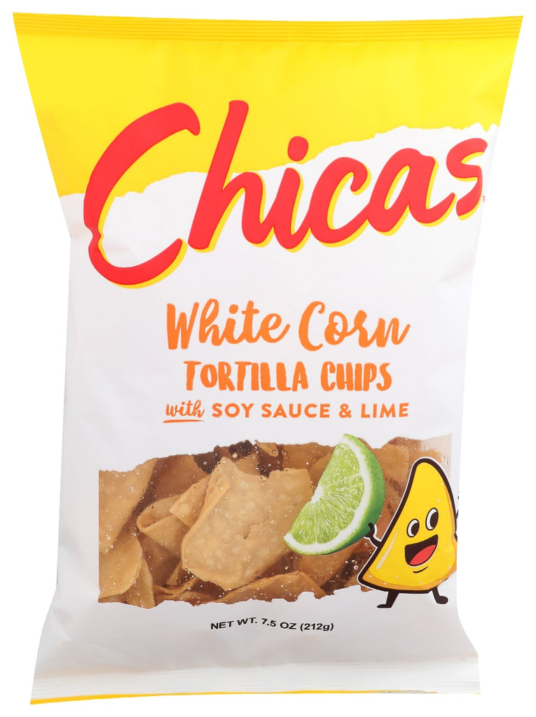 CHICAS: White Corn Tortilla Chips Soy Sauce Lime, 7.5 oz