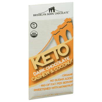 BROOKLYN BORN CHOCOLATE: Keto Dark Chocolate Cashew Butter and Coconut Bar, 2.1 oz