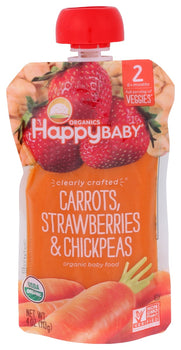 HAPPY BABY: Carrots, Strawberries and Chickpeas Pouch, 4 oz