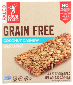 CAVEMAN FOODS: Coconut Cashew Grain Free Granola Bars, 4.92 oz