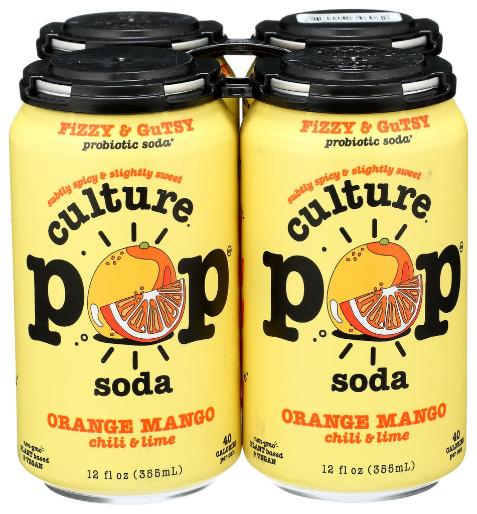 CULTURE POP: Soda Probiotic Orange Mango 4Pk, 48 fo