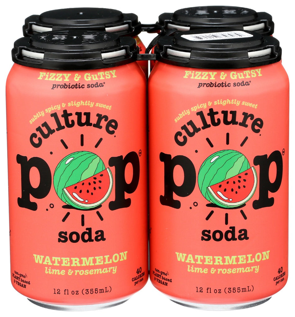 CULTURE POP: Soda Probiotic Watermelon 4Pk, 48 fo