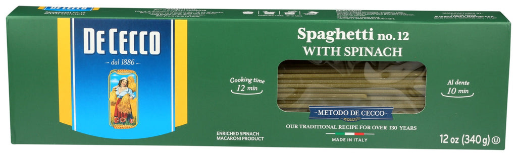 DE CECCO: Spinach Spaghetti No 12, 12 oz