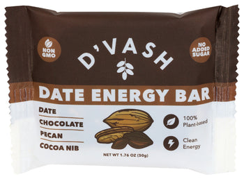 DVASH ORGANICS: Chocolate Pecan Cocoa Nib Date Energy Bar, 1.76 oz