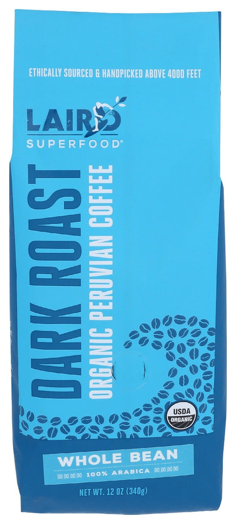 LAIRD SUPERFOOD: Peruvian Dark Roast Whole Bean Coffee, 12 oz