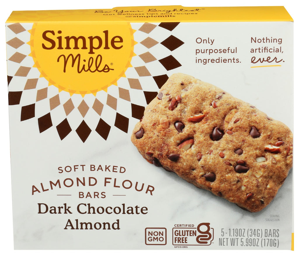 SIMPLE MILLS: Dark Chocolate Almond Soft Baked Bars, 5.99 oz