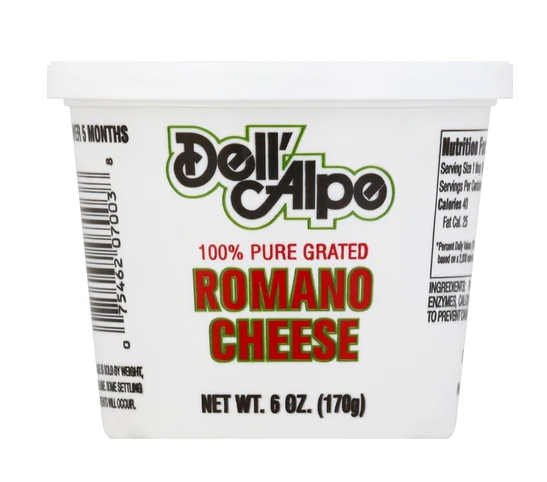 DELL ALPE: Grated Romano Cheese, 6 oz