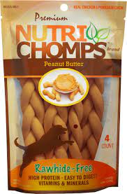 NUTRI CHOMPS: Braid Peanut Butter 6In, 4 ea