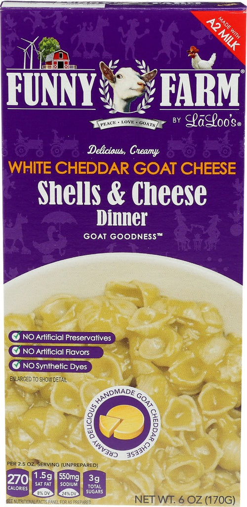 FUNNY FARM: White Cheddar Goat Cheese Shells Dinner, 6 oz