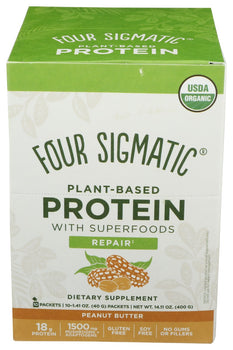 FOUR SIGMATIC: Plant Based Protein Powder Peanut Butter Box, 14.1 oz