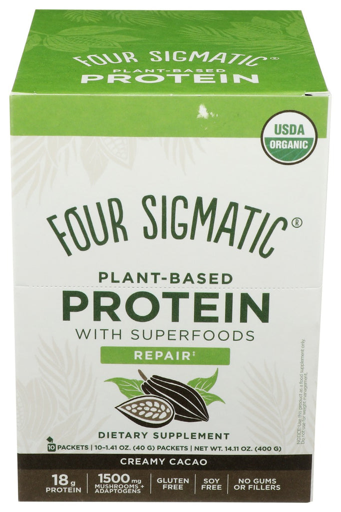 FOUR SIGMATIC: Plant Based Protein Powder Creamy Cacao Box, 14.1 oz