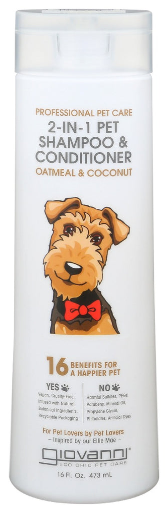 GIOVANNI COSMETICS: Pet 2 in 1 Shampoo and Conditioner Oatmeal Coconut, 16 oz