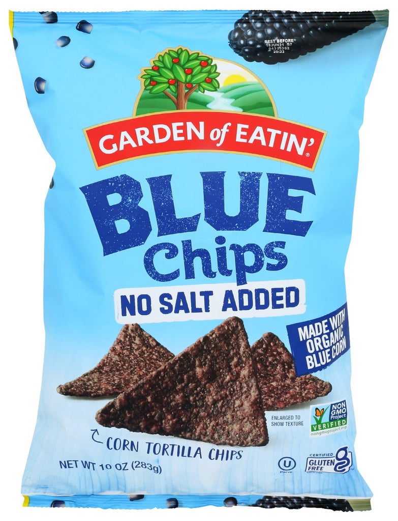 GARDEN OF EATIN: Blue Chips No Salt Added, 10 oz