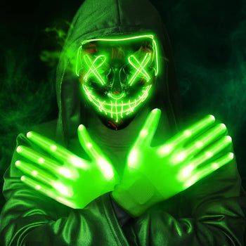 Halloween LED Green Lights Mask and Gloves