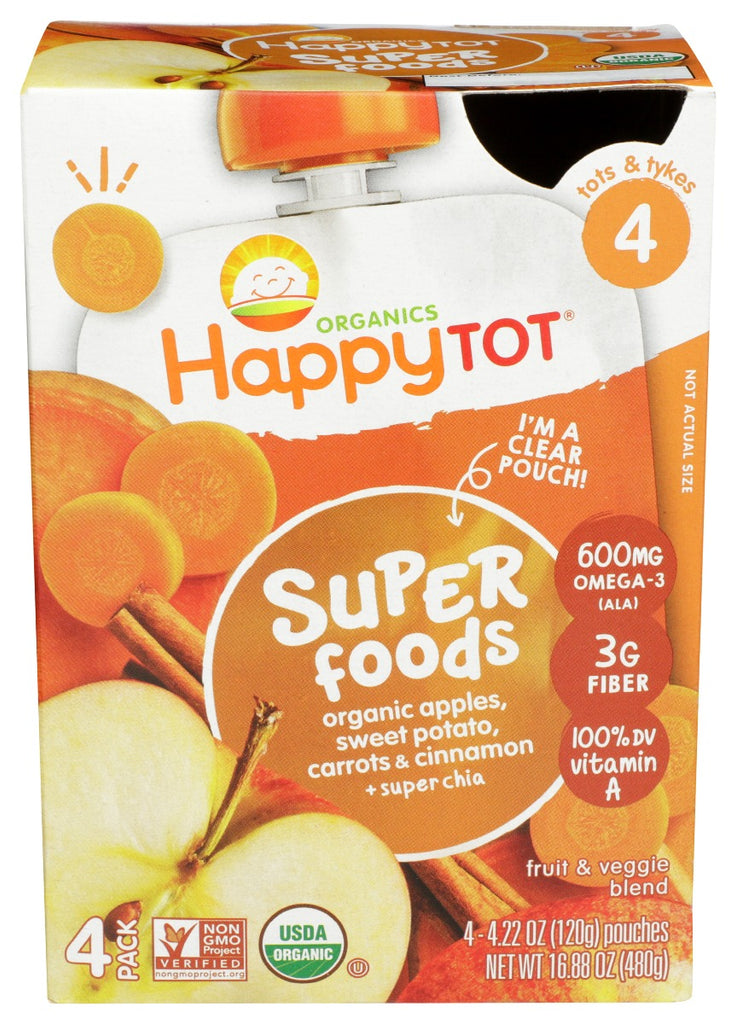 HAPPY TOT: Apples Sweet Potatoes Carrots and Cinnamon Plus Super Chia Pouch 4pack, 4.22 oz