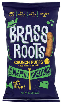 BRASS ROOTS: Grain Free Crunch Puffs Jalapeno Cheddar, 4.5 oz