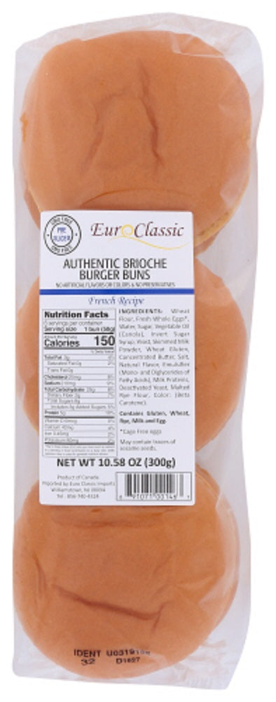 EURO CLASSIC: French Brioche Hamburger Buns ¨C Presliced, 10.58 oz