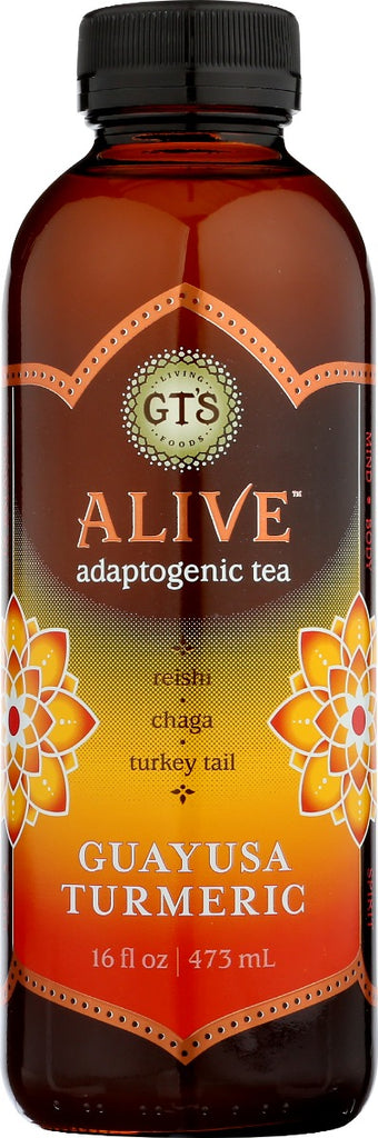 GTS LIVING FOODS: Alive Adaptogenic Tea Guayusa Turmeric, 16 oz