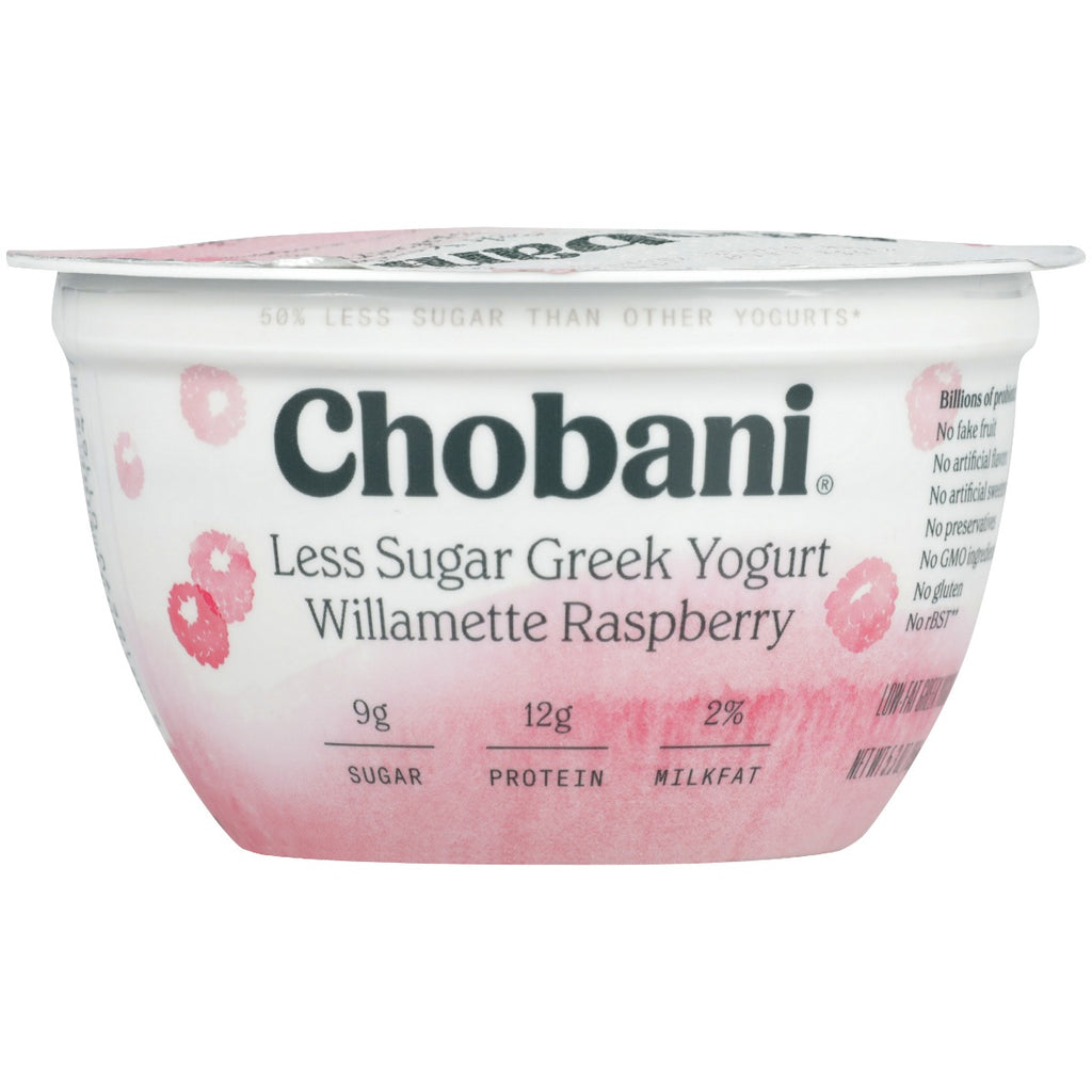 CHOBANI: Less Sugar Greek Yogurt Willamette Raspberry, 5.30 oz