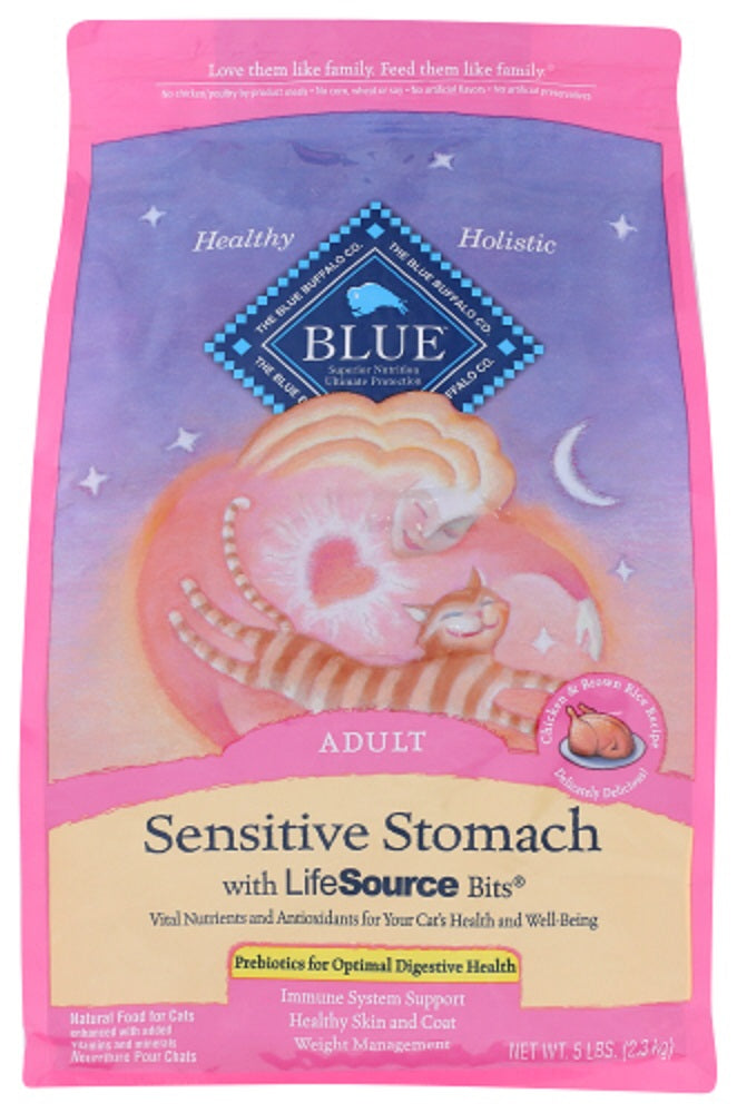 BLUE BUFFALO: Sensitive Stomach Adult Cat Food Chicken and Brown Rice Recipe, 5 lb