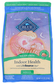 BLUE BUFFALO: Indoor Health Adult Cat Food Grain-Free Chicken Recipe, 4.50 lb