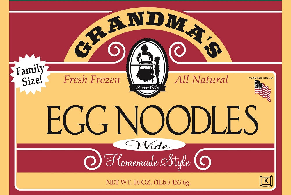 GRANDMA'S FROZEN NOODLES: Egg Noodles Wide, 16 oz