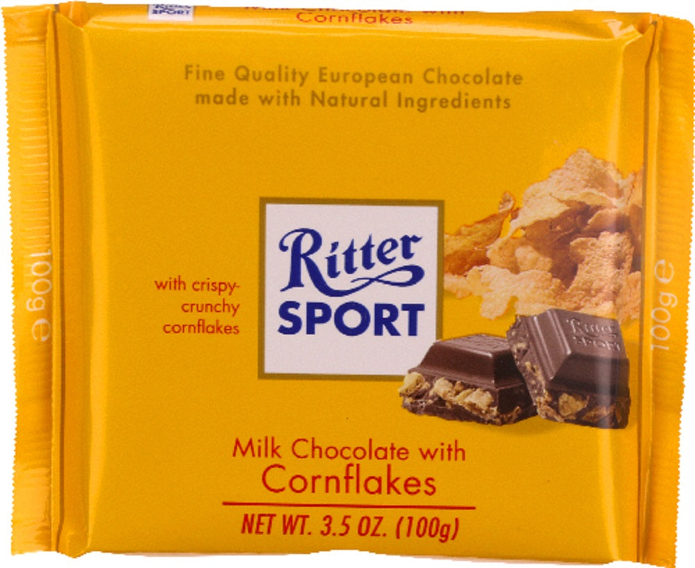 RITTER SPORT: Milk Chocolate with Corn Flakes, 3.5 oz