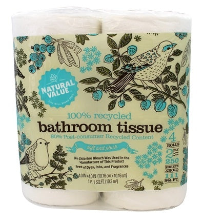 NATURAL VALUE: Recycled Bathroom Tissue 2-Ply Sheets 4 Rolls, 1 pack