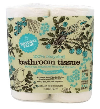 NATURAL VALUE: Recycled Bathroom Tissue 2-Ply Sheets 4 Rolls, 1 pack