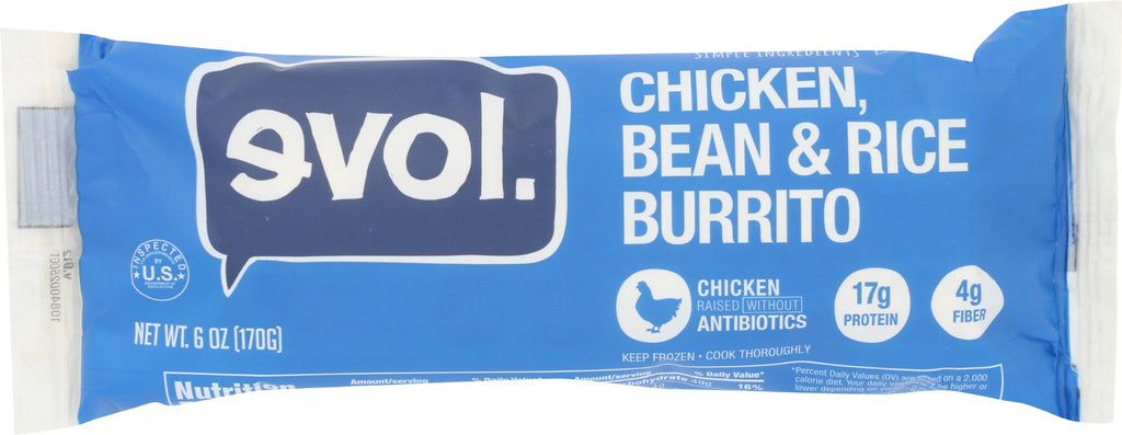 EVOL: Chicken Bean and Rice Burrito, 6 oz