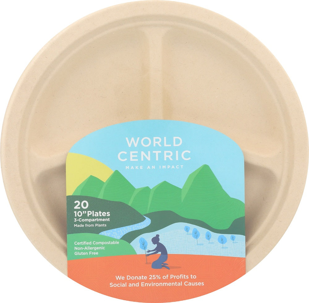 WORLD CENTRIC: 3-Compartment Fiber Plate, 20 pc