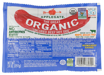 APPLEGATE: The Great Organic Uncured Beef Hot Dog, 14 oz