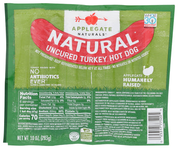 APPLEGATE: Natural Uncured Turkey Hot Dog, 10 oz