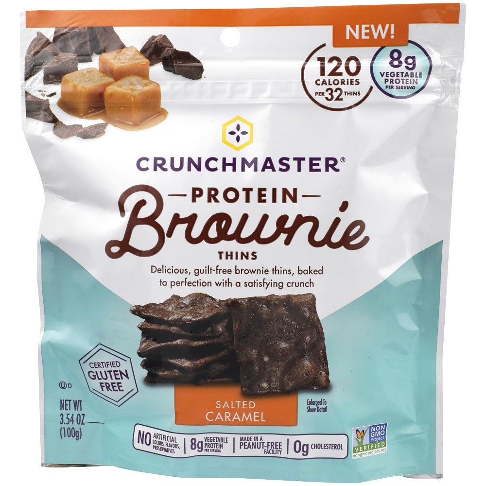 CRUNCHMASTER: Salted Caramel Protein Brownie Thins, 3.54 oz