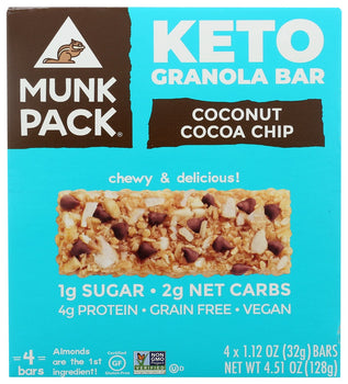 MUNK PACK: Coconut Cocoa Chip Keto Granola Bar 4 Pack, 4.51 oz