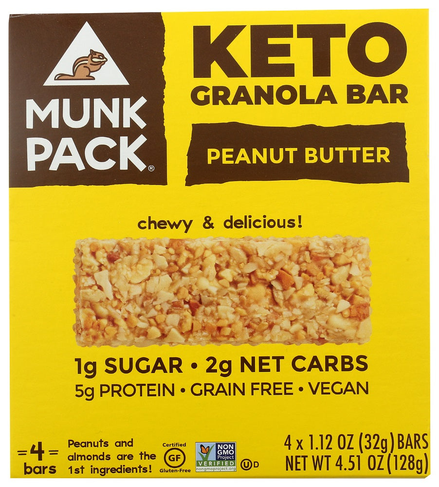 MUNK PACK: Peanut Butter Keto Granola Bar 4 Pack, 4.51 oz