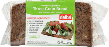 DELBA: Three Grain Bread, 16.75 oz