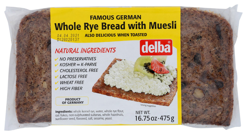 DELBA: Whole Rye Bread With Muesli, 16.75 oz