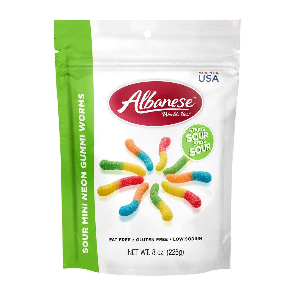 ALBANESE: Gummi Worm Mini Sour Neon, 8 oz