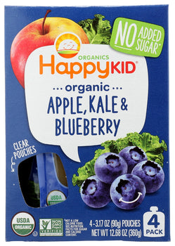 HAPPY KID: Apple Kale Blueberry 4 Pack Pouches, 12.68 oz