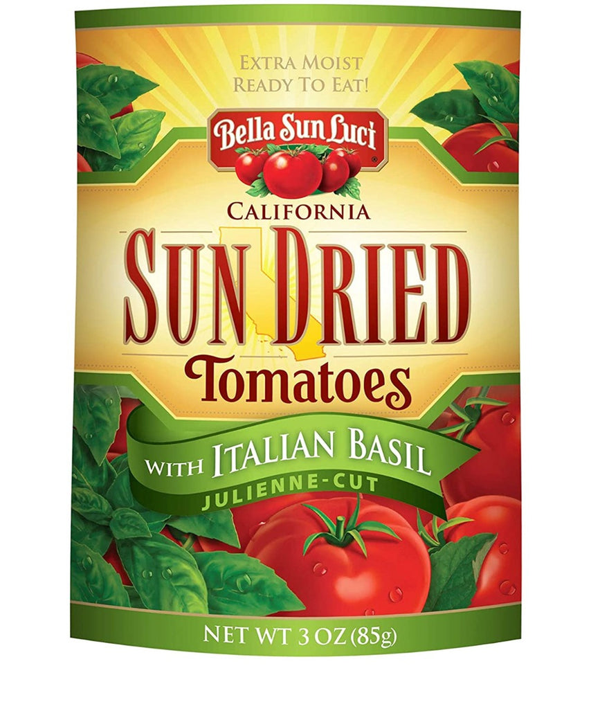 BELLA SUN LUCI: Sun Dried Tomatoes With Italian Basil Julienne Cut, 3 oz