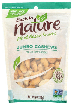 BACK TO NATURE: Jumbo Cashews Sea Salted Roasted, 9 oz