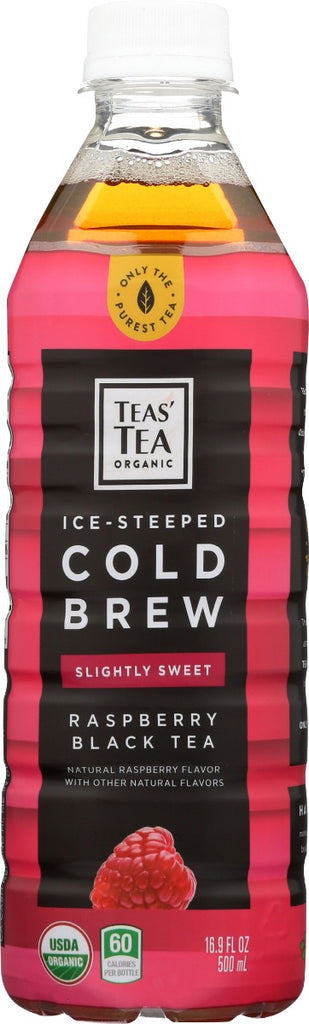 TEAS TEA: Organic Ice Steeped Cold Brew Raspberry Black Tea, 16.9 fo