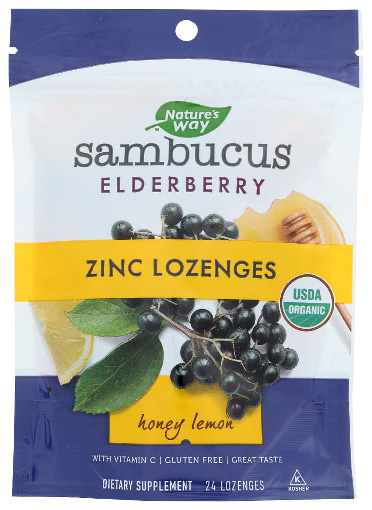 NATURES WAY: Sambucus Honey Lemon Zinc Lozenges, 24 ea