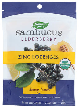 NATURES WAY: Sambucus Honey Lemon Zinc Lozenges, 24 ea