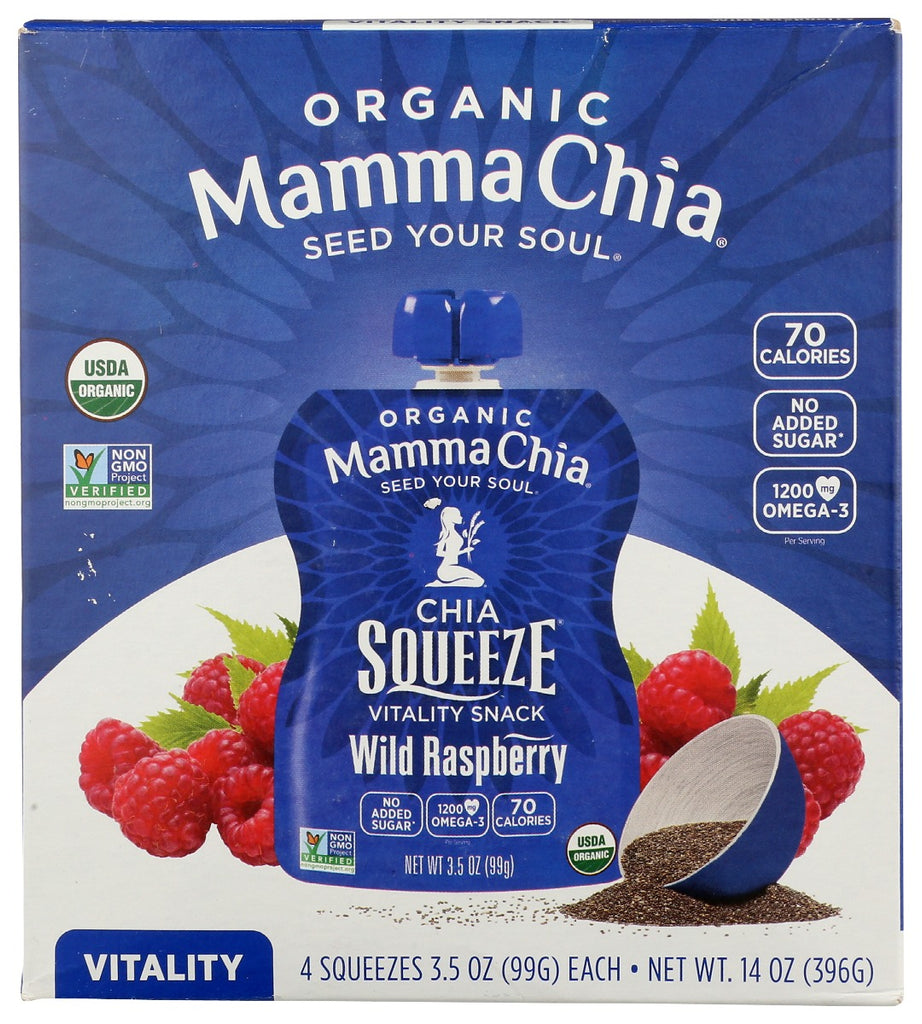 MAMMACHIA: Organic Wild Raspberry Chia 4 Count Squeeze, 14 oz